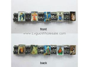 Hematite Beads and Alloy Spacer Religious Bracelet 7.8inch